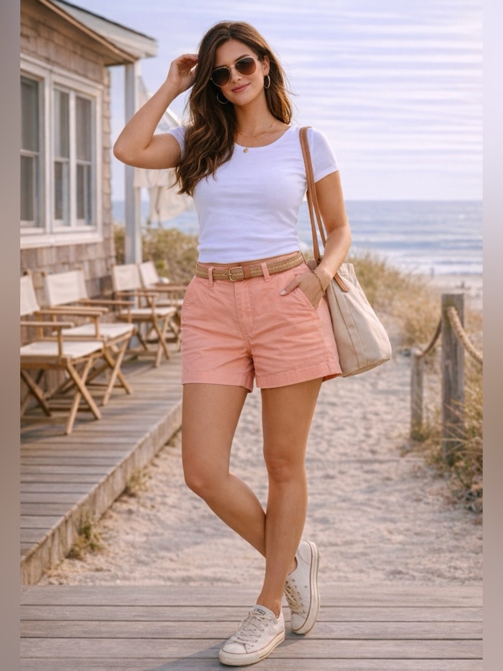 Vintage 90s Tommy Hilfiger Peach Chino Shorts Low Rise Preppy Size 16